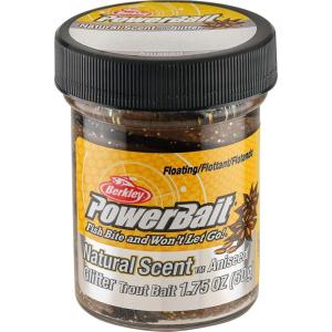 imageBerkley PowerBait Natural Glitter Trout Fishing Dough BaitBlack Brown  Aniseed Scent