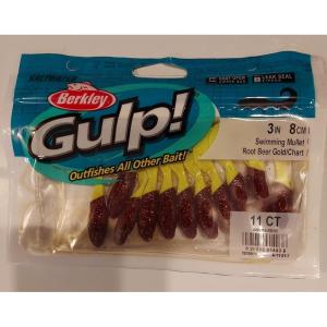 imageBerkley Gulp Alive Swimming Mullet Soft Fishing BaitRoot Beer GoldChartreuse