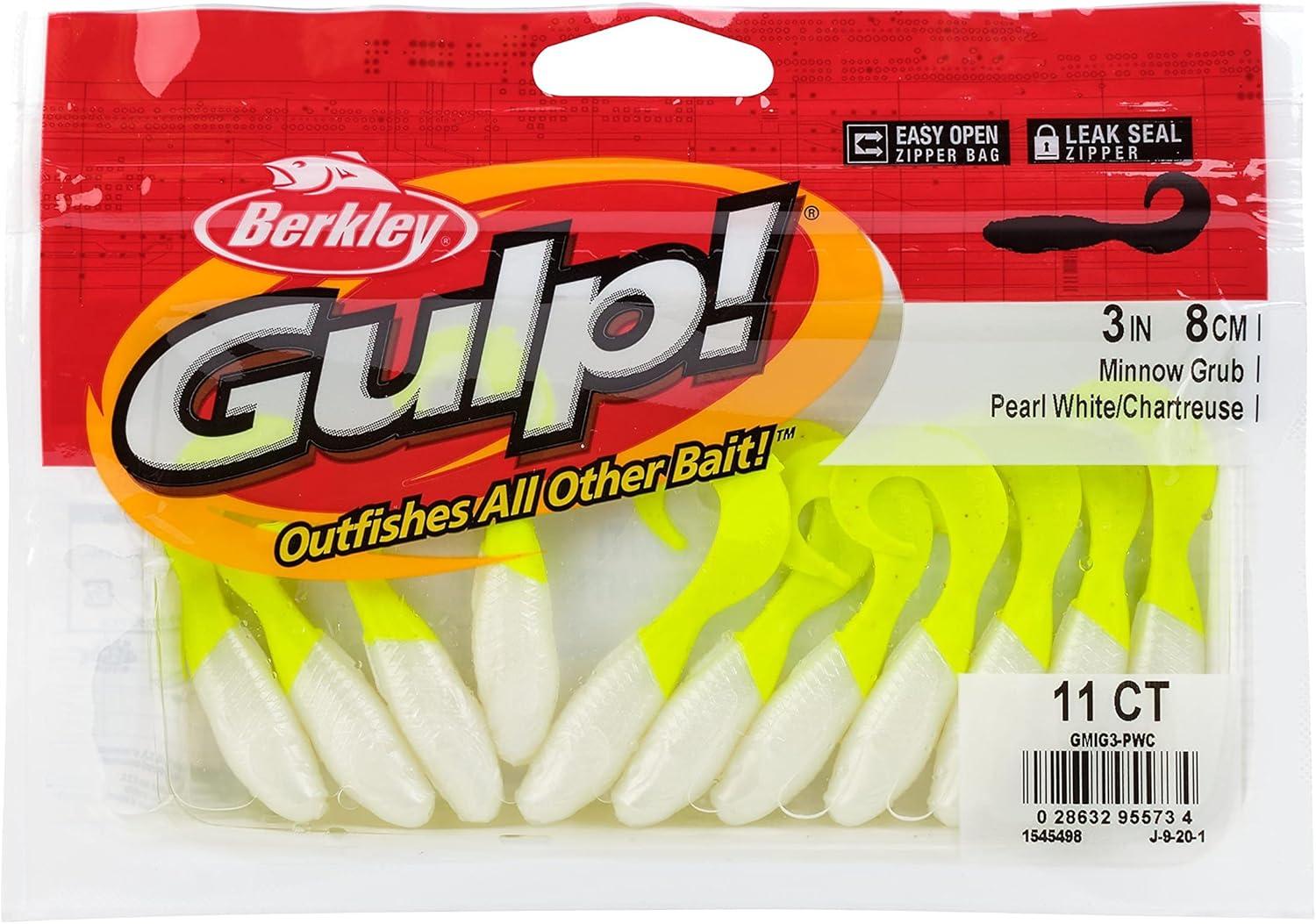 imageBerkley Gulp Minnow Grub Fishing Soft Bait Pearl WhiteChartreuse 3quot